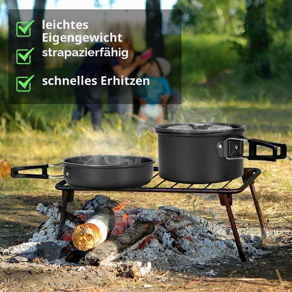 aiGear Camping Kochgeschirr Set/Outdoor Geschirr Set | Camping Topf Kochtopf Tragbar Aluminium | mit