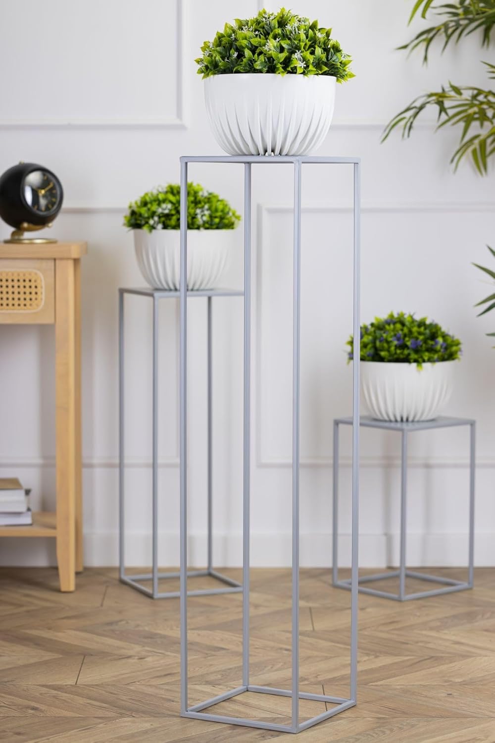 Blumenständer Metall Grau 106 cm Hoch - Solider und Robuster Blumenhocker Metall - Pflanzenständer f