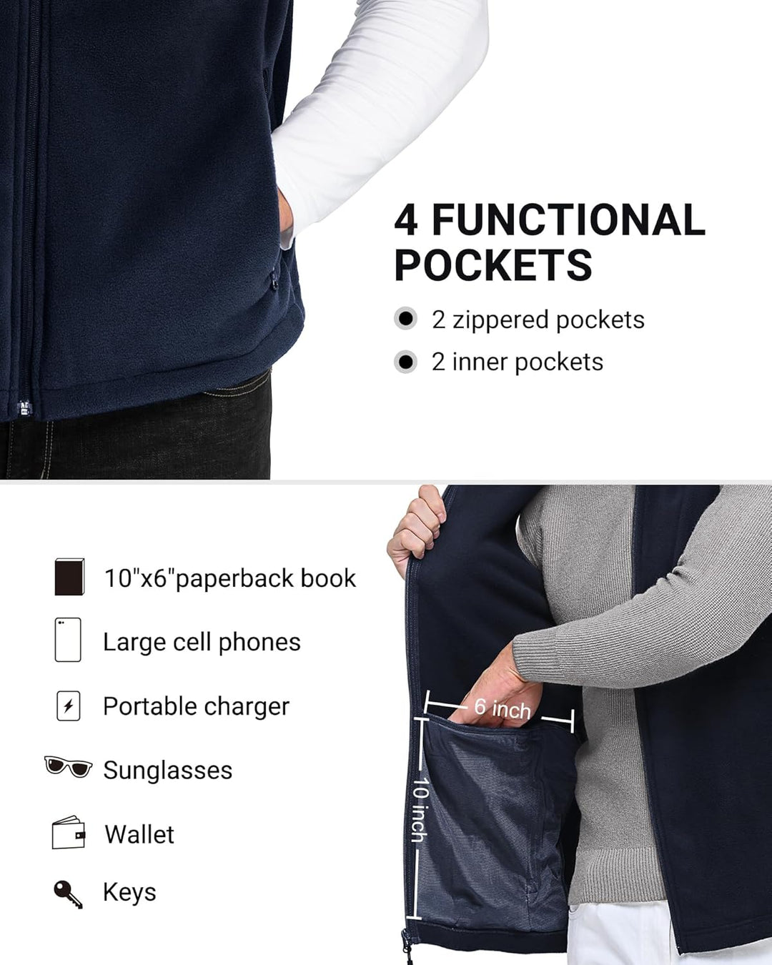 Outdoor Ventures Fleece Weste Herren Leicht Ärmellose Fleeceweste Jacke Winddicht Warm Gefütterte Wi