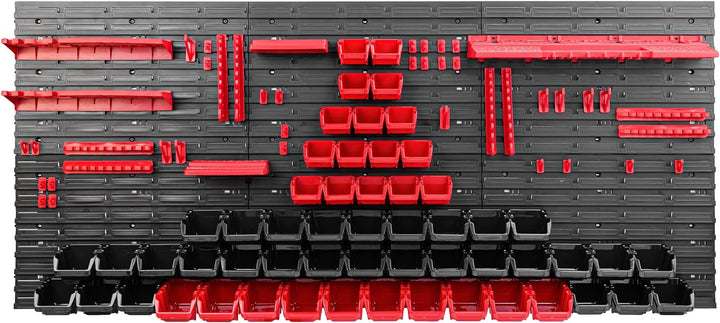 Lagersystem Werkstattregal | 172 x 78 cm | 56 stck. Box | Wandregal mit Werkzeughalterungen und Stap