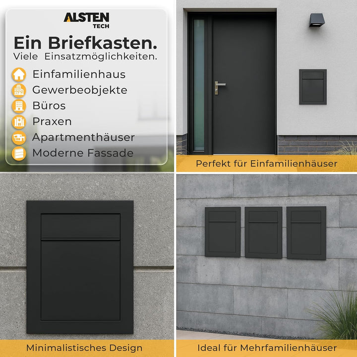 Unterputz Briefkasten RAL7016 Anthrazit Einbaubriefkasten flächenbündig verzinkter Stahl pulverbesch
