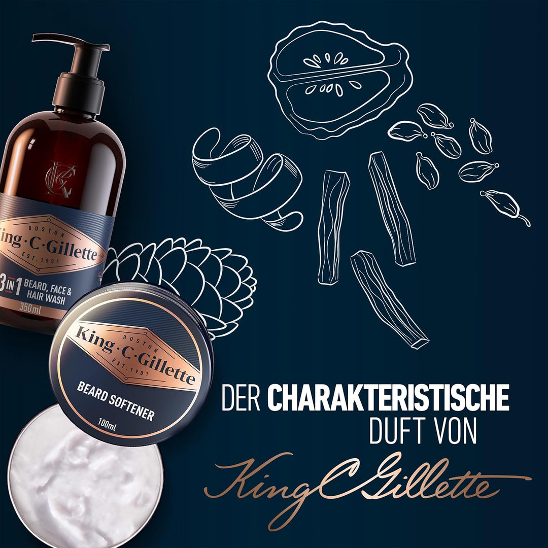 King C. Gillette Geschenkset Bartpflege Essentials: 350 ml Waschgel für Bart- und Gesichtpflege + 10