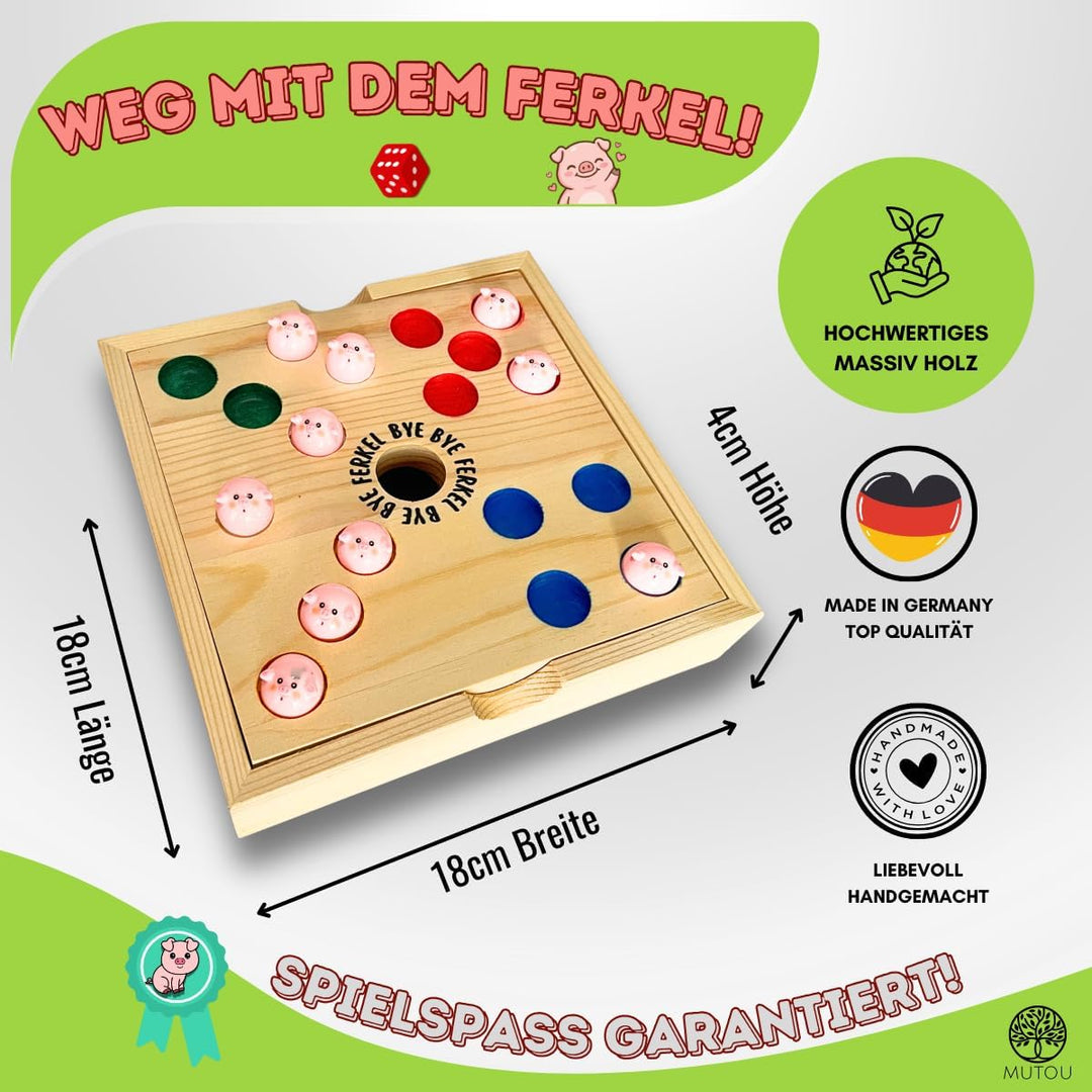 Mutou Weg mit dem Ferkel! – Das saulustige Big Hole Würfelspiel aus Holz | 60 Schweinchen | Schweinc