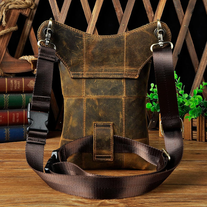 Le'aokuu Herren Leder Motorrad Hüfttasche Messenger Schulter Drop Leg Bag