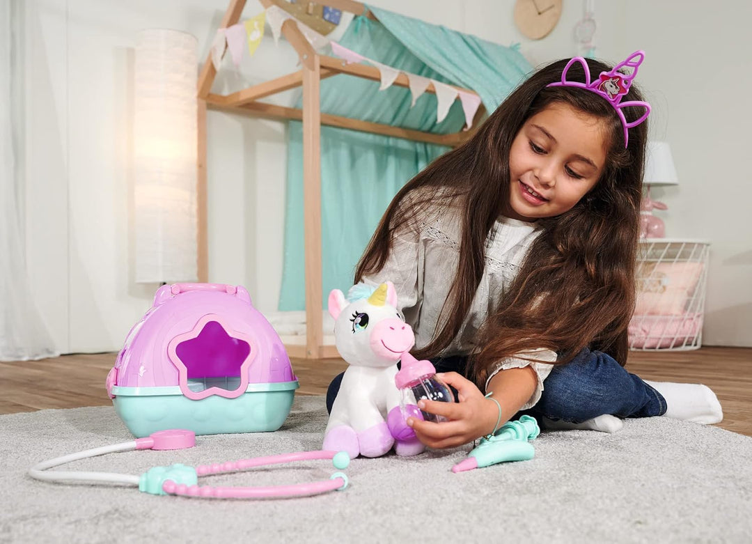 Simba 105542140 - Doktorkoffer mit Plüsch Einhorn, 20cm, Koffer 23x20cm zum Aufklappen, ab 3 Jahre