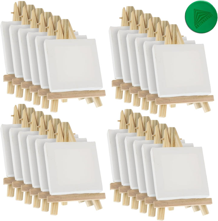 Mini Leinwand mit Staffelei Set, 24 Stück, Keilrahmen Leinwand, perfekt zum Malen und Basteln, geeig