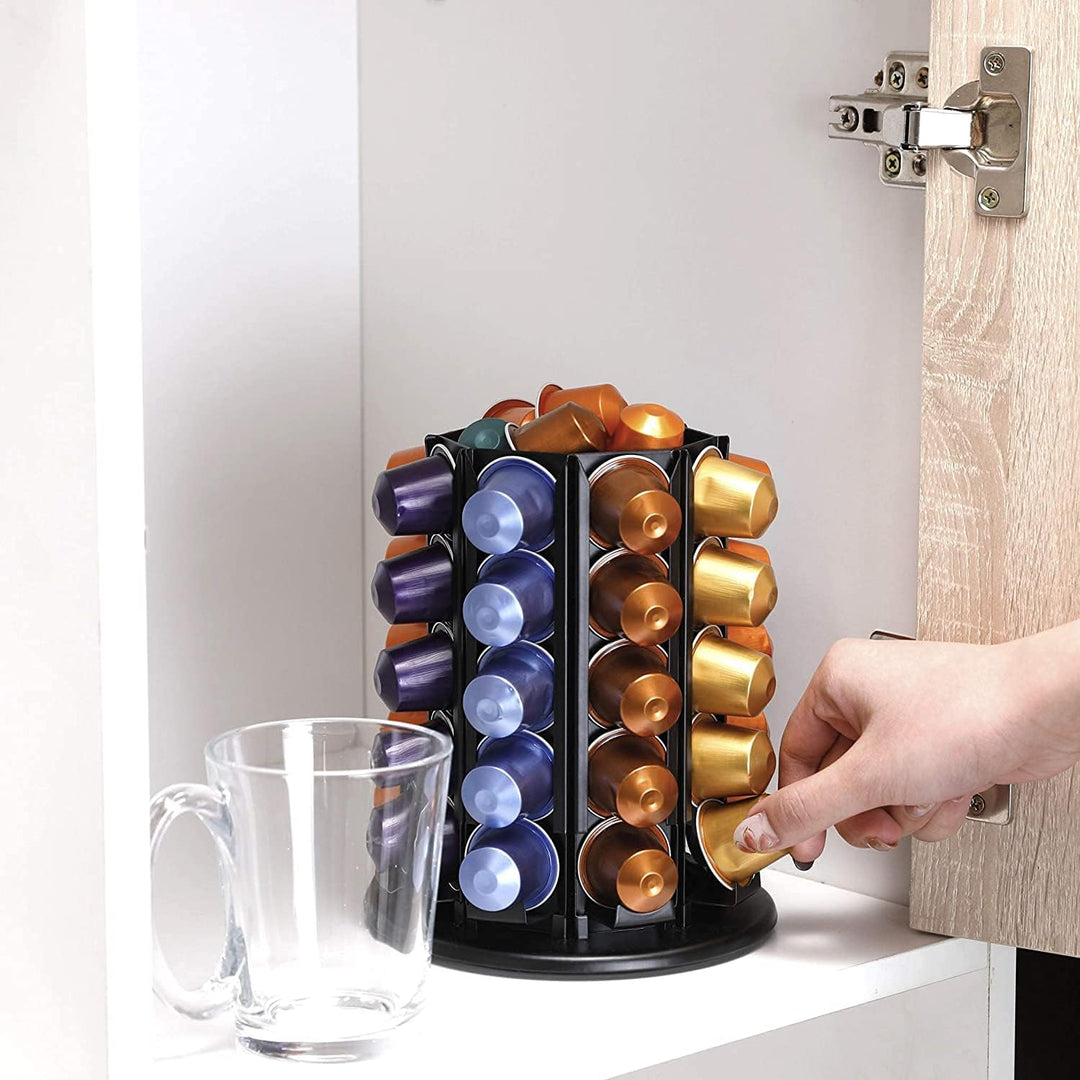 BAGOO Kaffee Kapselhalter für Nespresso 360-Grad-Drehung mit Zentraler Zusätzlicher Pod-Aufbewahrung