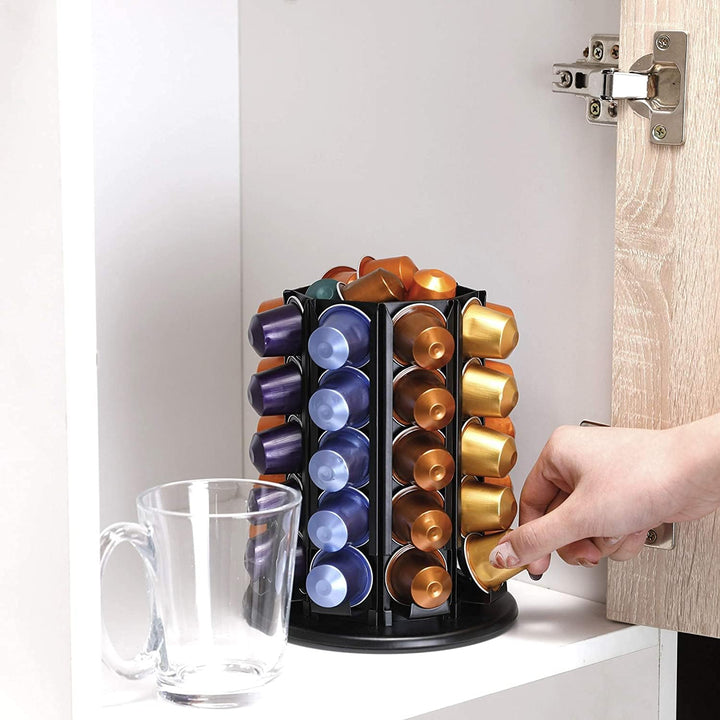 BAGOO Kaffee Kapselhalter für Nespresso 360-Grad-Drehung mit Zentraler Zusätzlicher Pod-Aufbewahrung