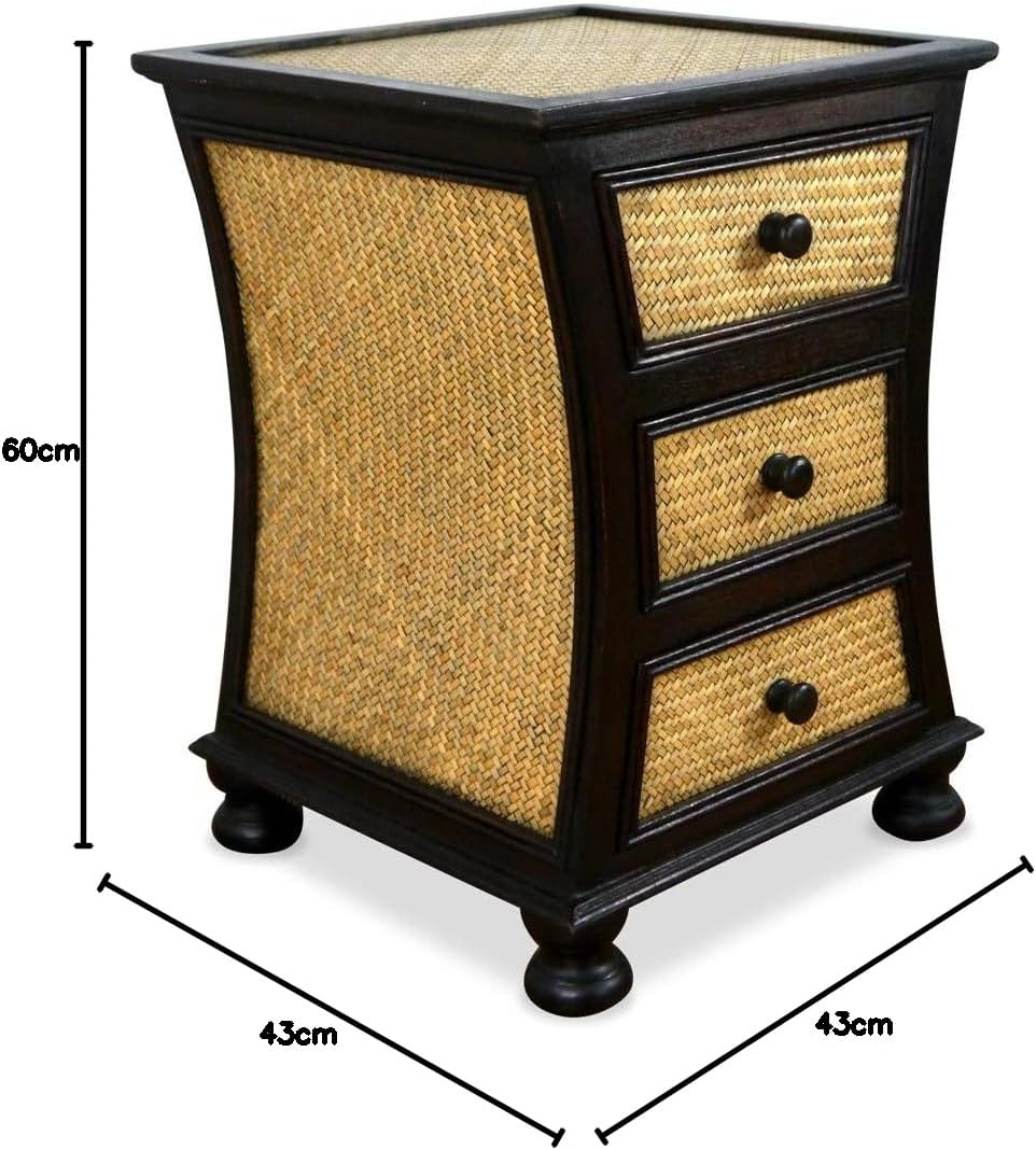 livasia Asiatischer Rattankommode, Nachtschrank, Nachtkommode leicht geschwungen (Nr.21)