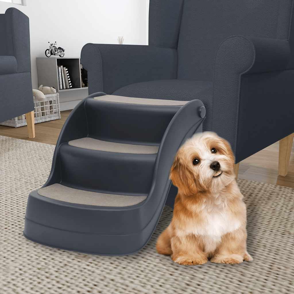 vidaXL Faltbare 3-stufige Hundetreppe dunkelgrau