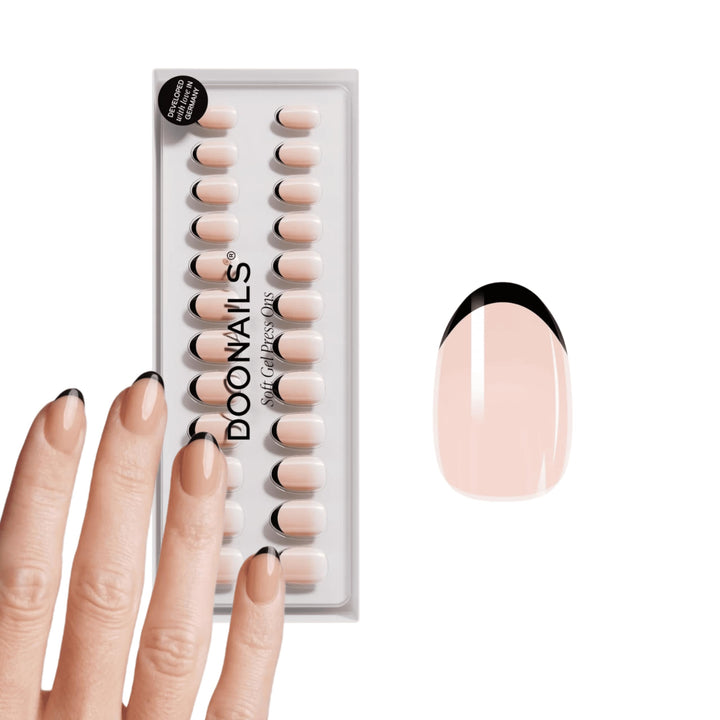 DOONAILS – Press On Nails 30er Set Black French abgerundete Form Creme/Schwarz– Nägel zum Aufkleben