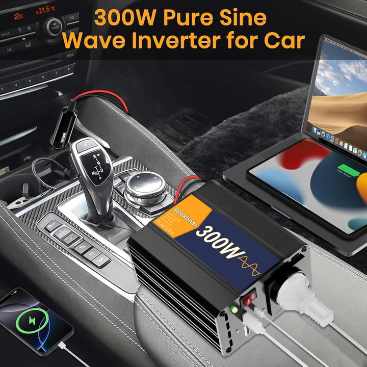 300W/600W Wechselrichter Reiner Sinus 12V auf 230V Spannungswandler, Pure sine Auto Inverter, 4X USB