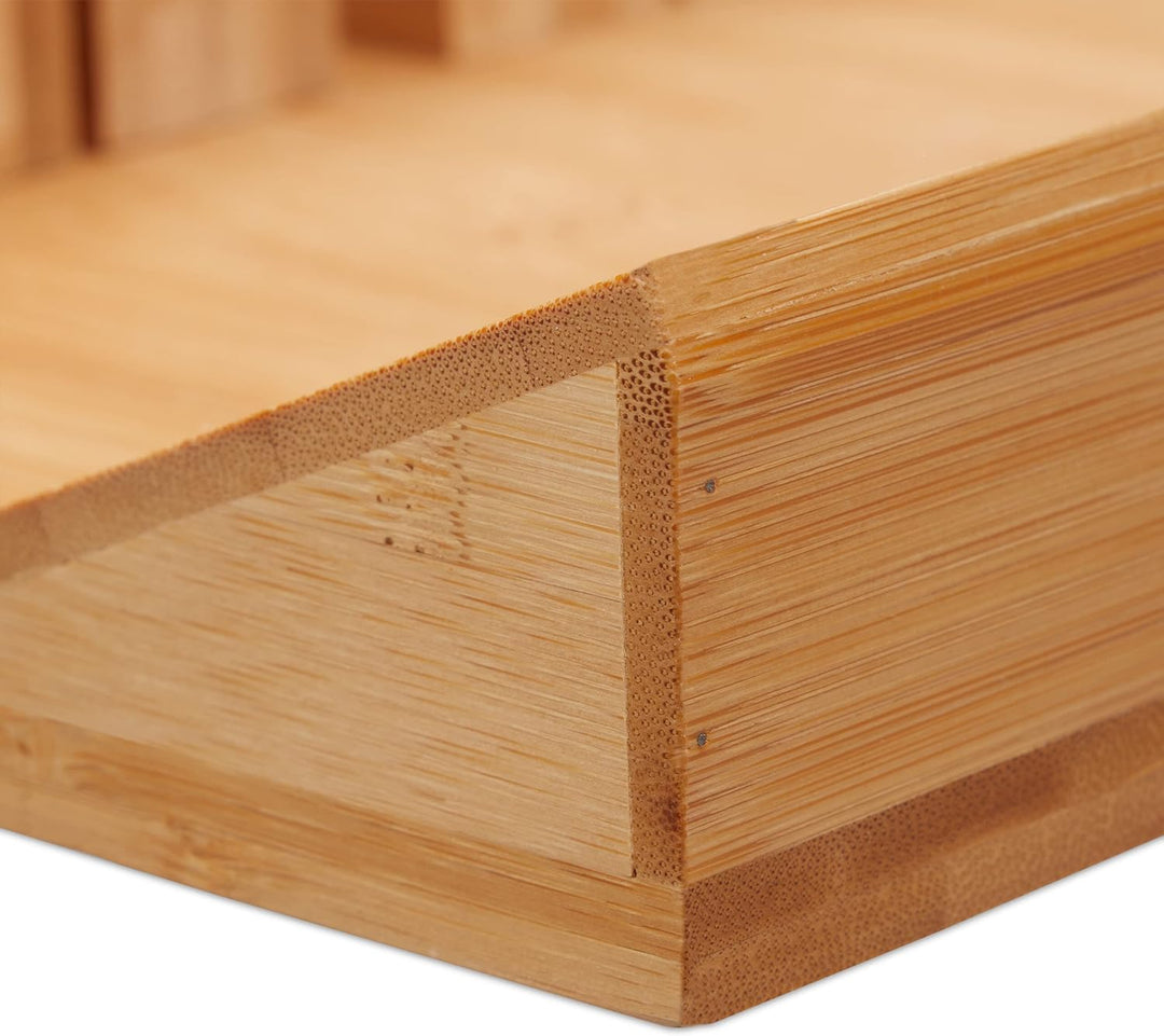 Relaxdays Messerhalter Schublade, für 12 Messer & Wetzstahl, Bambus Messerblock liegend, HxBxT: 5 x