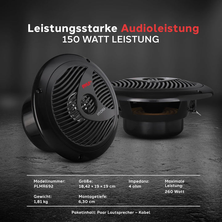 Pyle Wasserdichte Lautsprecher 6.5-Zoll Dual Cone Stereo, PLMR60B Schwarz STANDARD, Schwarz STANDARD