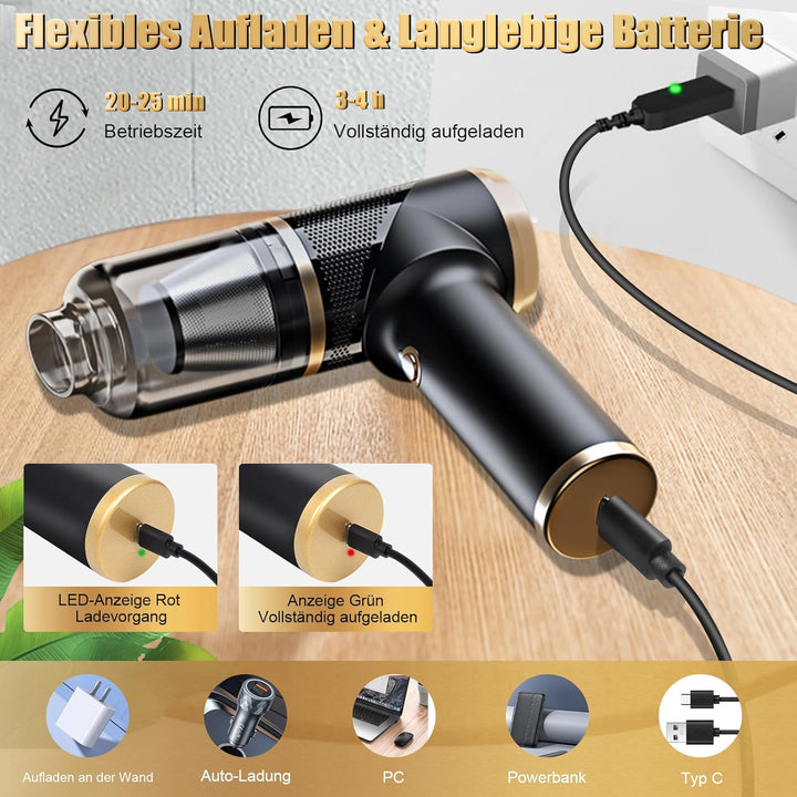 Akku Staubsauger, Handstaubsauger mini Staubsauger kabelloser, Auto-multifunktionaler mit Bürste, Fl