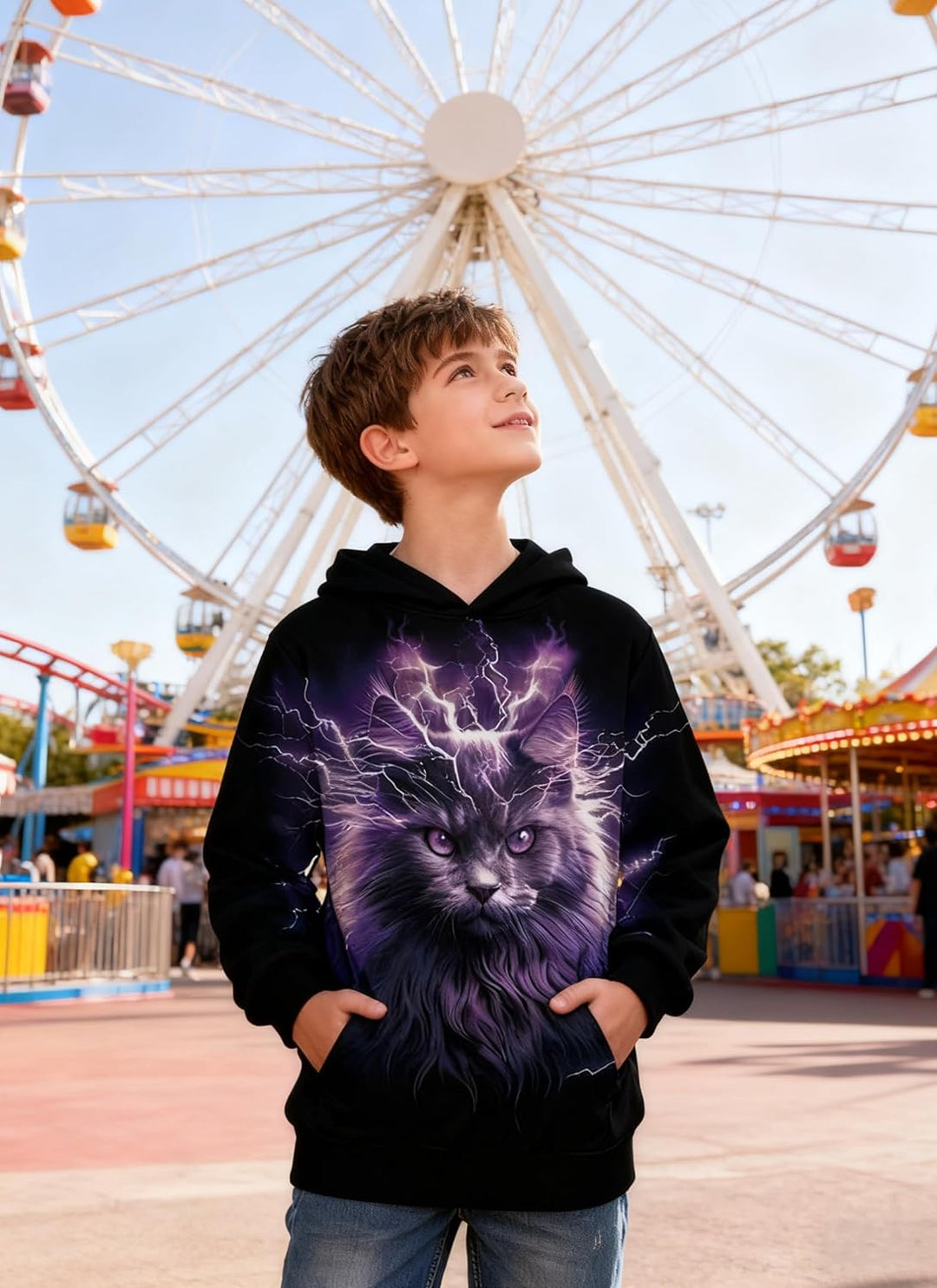 Fanient Kinder Junge Mädchen Hoodies 3D Drucken lebendige Tier Cartoon Grafik Sweatshirt Tasche Pull