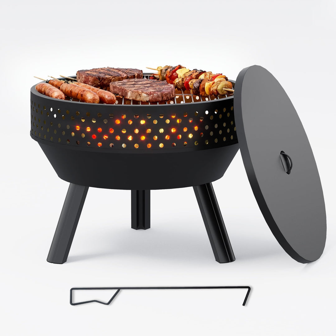 54.6 cm Outdoor Feuerschale mit Grillrost, Multifunktional Feuerschalen für den Garten mit Wasserdic