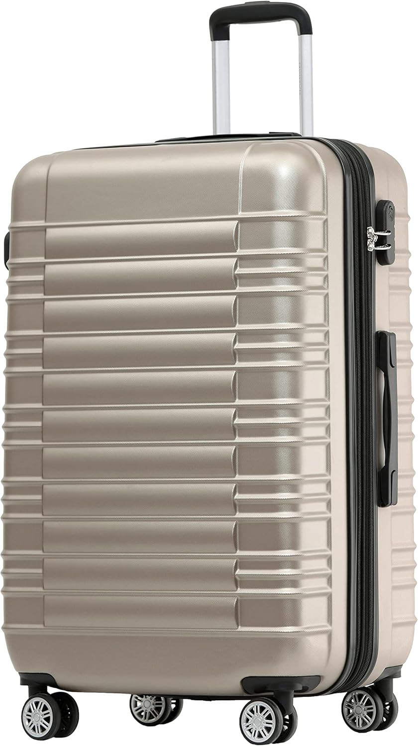 BEIBYE 2088 Zwillingsrollen Reisekoffer Koffer Trolleys Hartschale M-L-XL-Set (Champagner, L) Champa