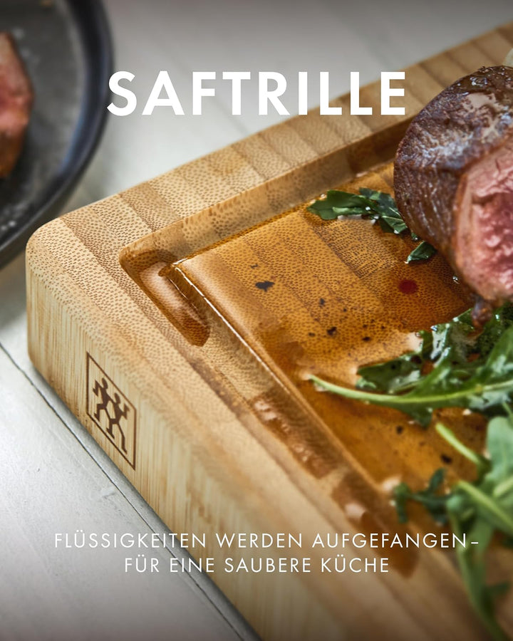 ZWILLING Schneidbrett aus massiven Bambusholz mit Saftrille, beidseitig nutzbar, mittel, 36 x 26 cm