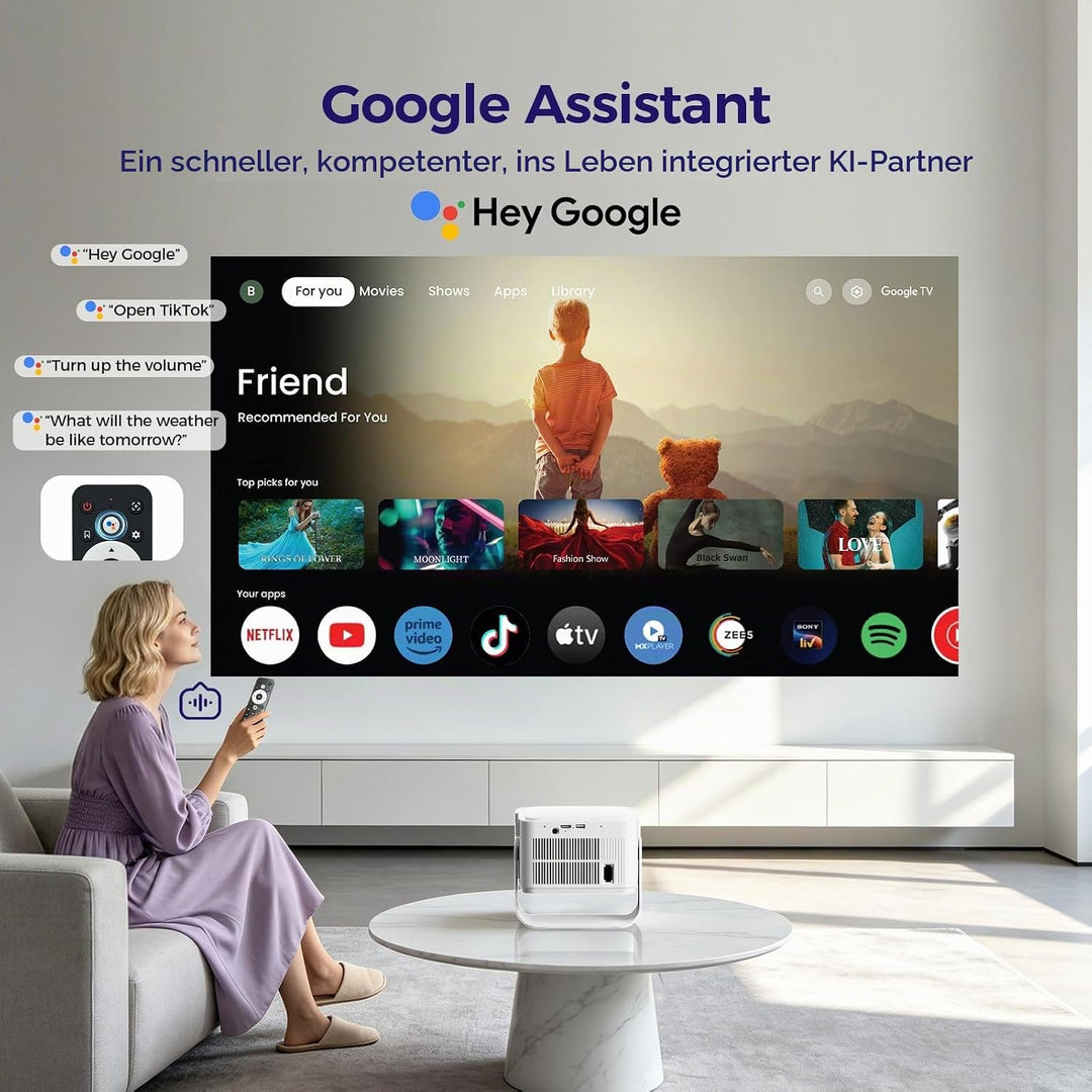 Beamer [Google TV 50000+ Apps &amp; 4K 8K Support 1080p Native Auflösung &amp; Automatische Bildschirmkorrek