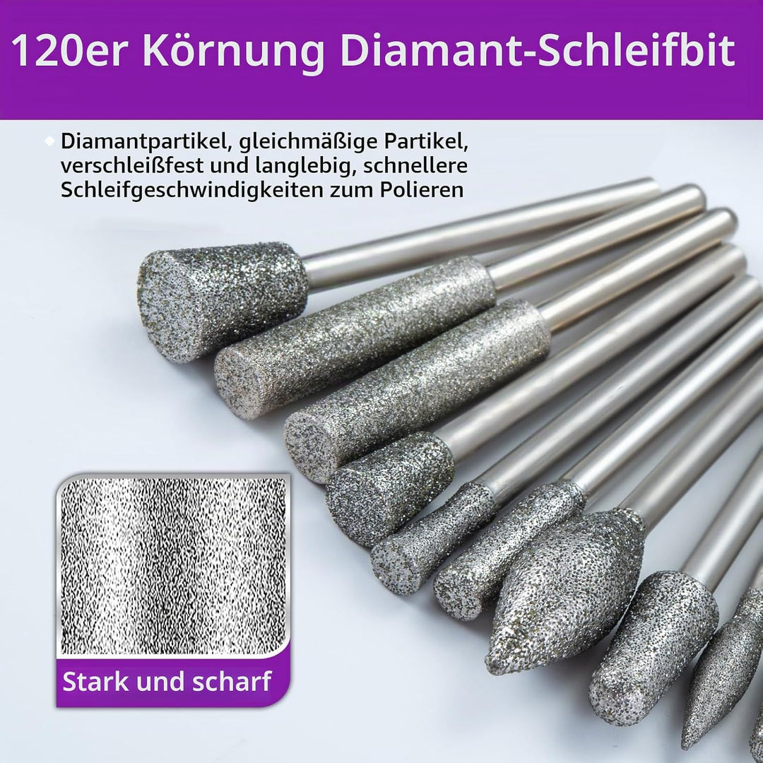 52 Stück Diamant Fräser Set mit Sortierbox, Kompatibel mit Dremel Schleifaufsätze Rotary Tool Zubehö