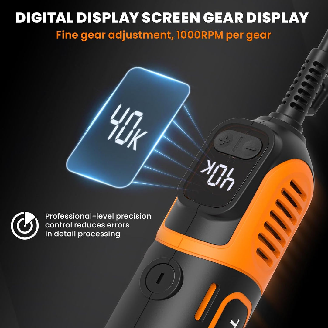 200W Corded Rotary Tool Kit with Fine Speed Control & Flex Shaft 8000-40000 RPM Digital Display, 155