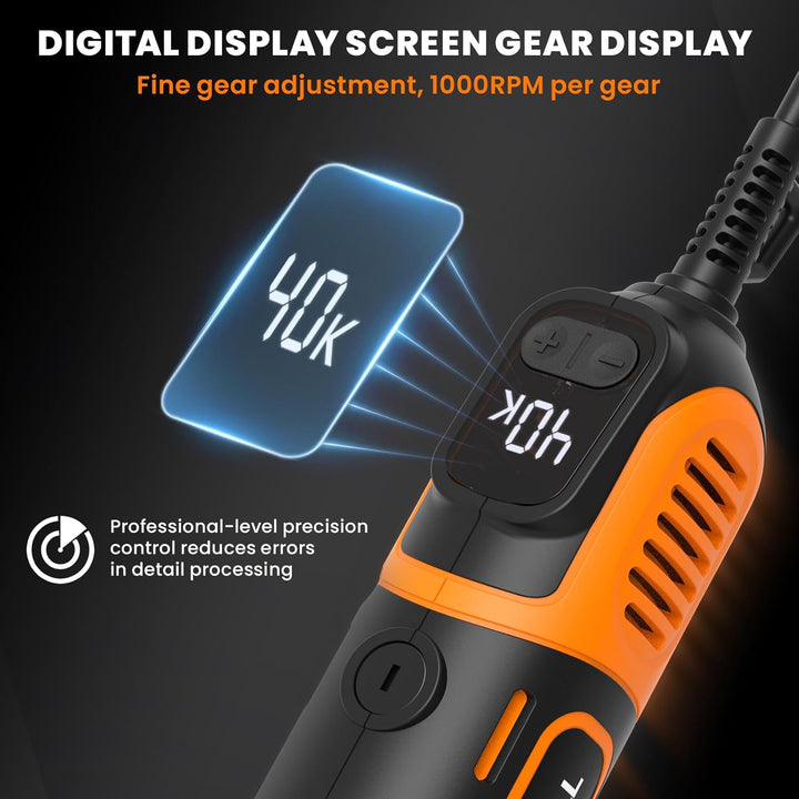 200W Corded Rotary Tool Kit with Fine Speed Control & Flex Shaft 8000-40000 RPM Digital Display, 155