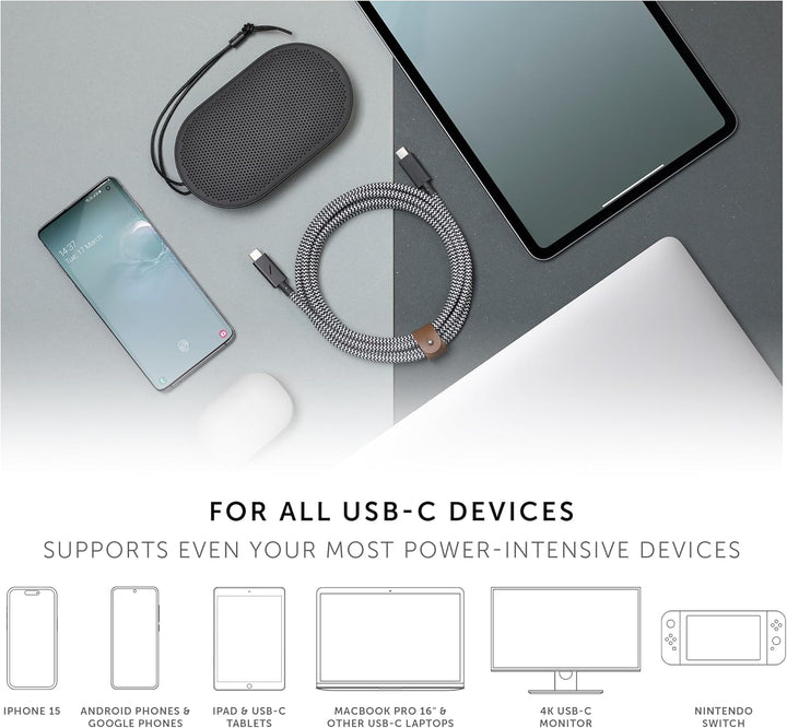 Native Union Type-C Belt Kabel Pro - 240 W USB-C auf USB-C 2.4m Ultrastarkes Ladekabel kompatibel mi