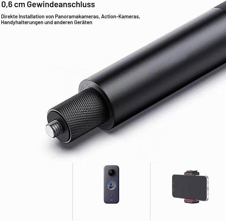 120cm Unsichtbarer Selfie Stick Action Cam, Aluminium Einstellbarer Verlängerung Selfiestick mit 1/4