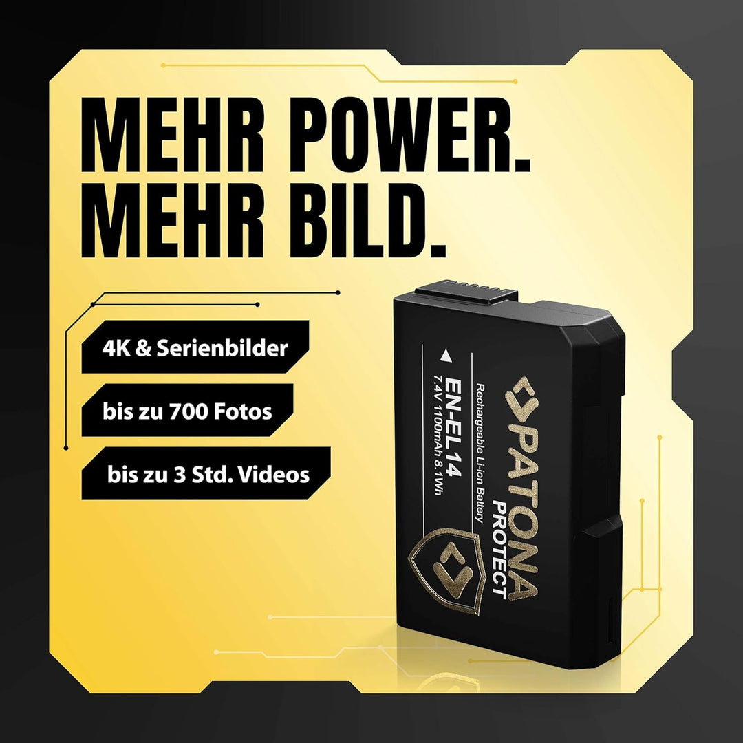 PATONA Protect V1 EN-EL14 EN-EL14a Akku (1100mAh) mit NTC-Sensor und V1 Gehäuse 1x EN-EL14 Protect V