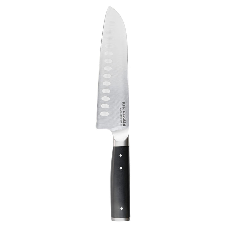 KitchenAid Gourmet 18cm / 7 Inch Santoku Kitchen Knife, Sharp High-Carbon Japanese Steel, Black Sant