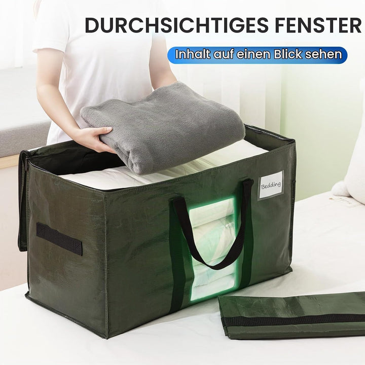 TAILI Umzugstasche extra gross,6 PCS grün Aufbewahrungstasche mit Griffe &amp; Deckel Sichtfenster Aufbe