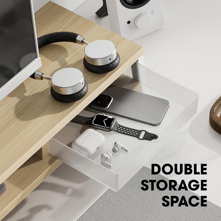 Fenge Dual Monitorständer Riser mit 2 Acryl Schubladen 2 Etagen 108cm Computer Bildschirmständer für