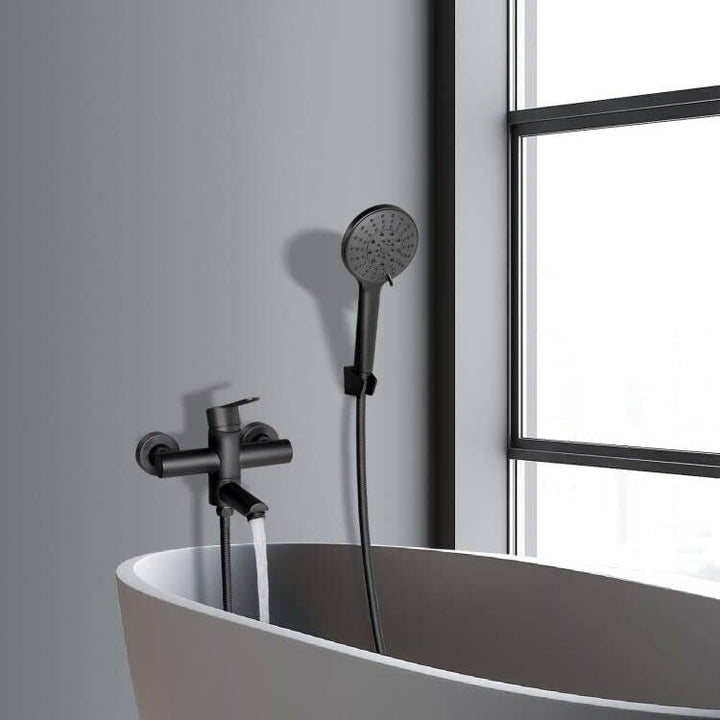 PHASAT Wandmontage Badewannenarmatur Badewannenarmaturen mit Handbrause Schwarzer Wasserhahn für Bad