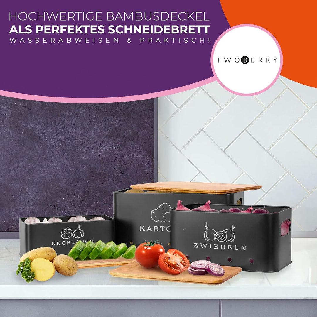 Kartoffel Aufbewahrungsbox (3er Set) inkl. Sparschäler- längere Haltbarkeit durch Luftzirkulation-id