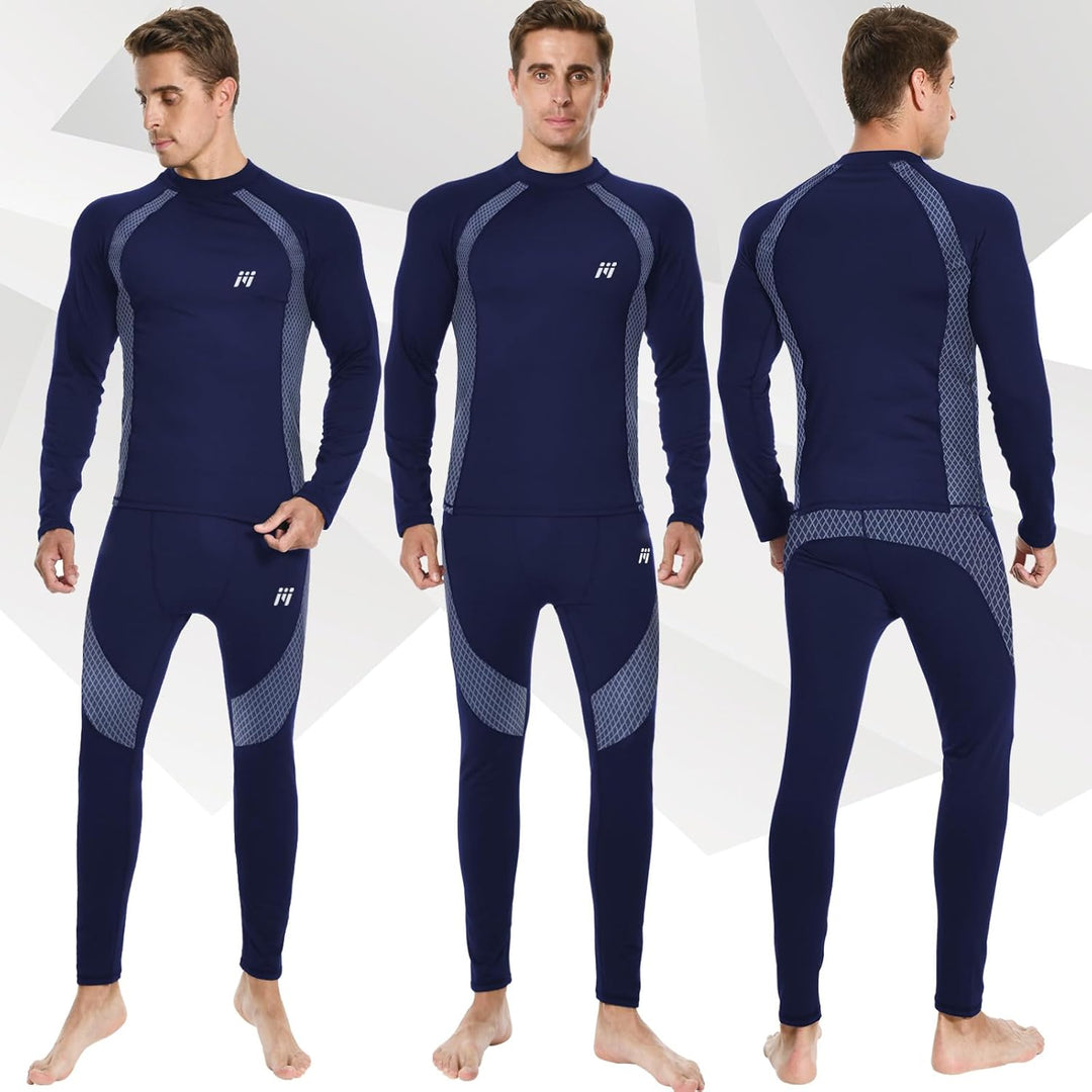Herren Thermounterwäsche Funktionsunterwäsche Atmungsaktiv Thermo Unterwäsche Baselayer-Set, Blau