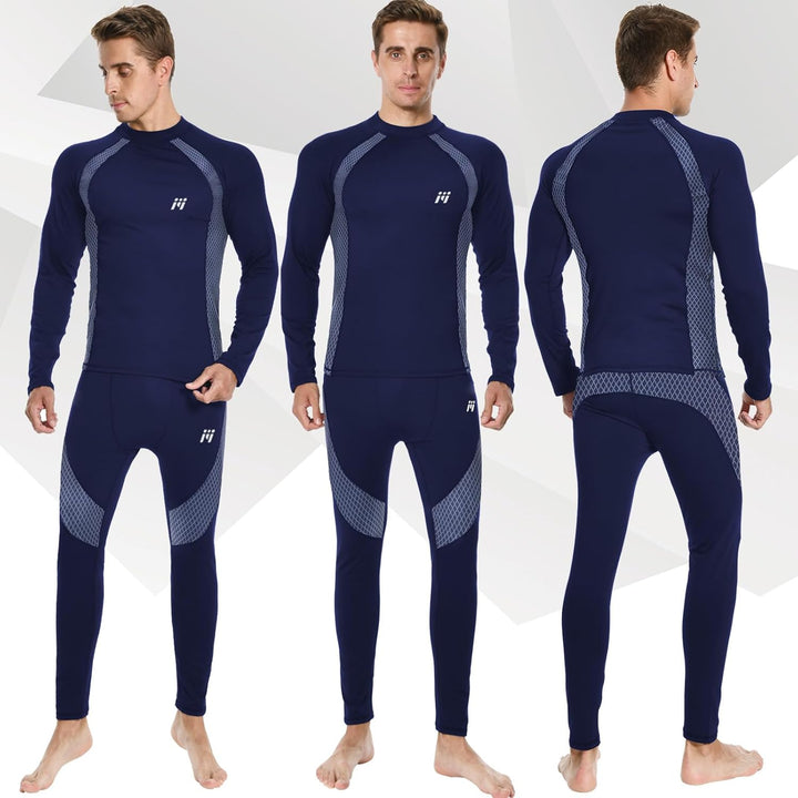 Herren Thermounterwäsche Funktionsunterwäsche Atmungsaktiv Thermo Unterwäsche Baselayer-Set, Blau