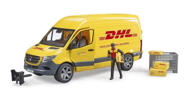 bruder 02671 - MB Sprinter DHL mit Fahrer inkl. Gitterbox mit Versandpaketen - 1:16 Versand & Logist