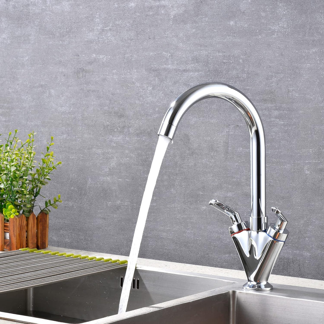 Xcel Home Chrom Küchenarmatur mit Doppelhebel &amp; 360° Schwenkauslauf, 1 Wasserhahn, inklusive Schläuc