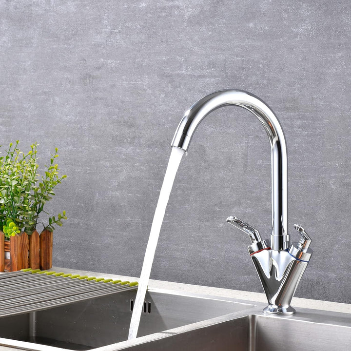 Xcel Home Chrom Küchenarmatur mit Doppelhebel &amp; 360° Schwenkauslauf, 1 Wasserhahn, inklusive Schläuc