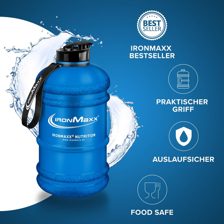 IronMaxx Water Gallon - Frosted Blue 2200ml | BPA & DEHP frei | auslaufsichere Trinkflasche mit Mess