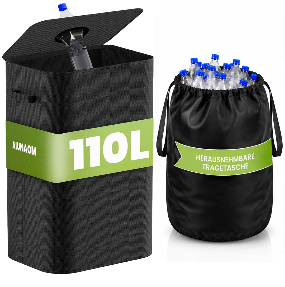 110L Gross Pfandflaschen Sammelbehälter mit Deckel &amp; Tragetaschen,pfandflaschen behälter,Leergut sam