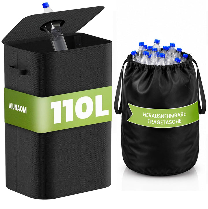 110L Gross Pfandflaschen Sammelbehälter mit Deckel &amp; Tragetaschen,pfandflaschen behälter,Leergut sam