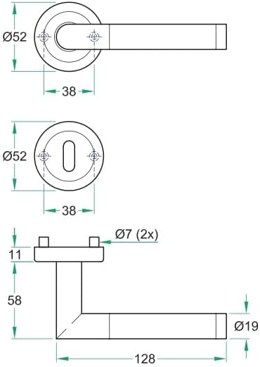 Aperit 49.340.02 Türbeschlag Modell SAVONA - Edelstahl Drücker Paar auf Rosetten 52mm mit Buntbart R