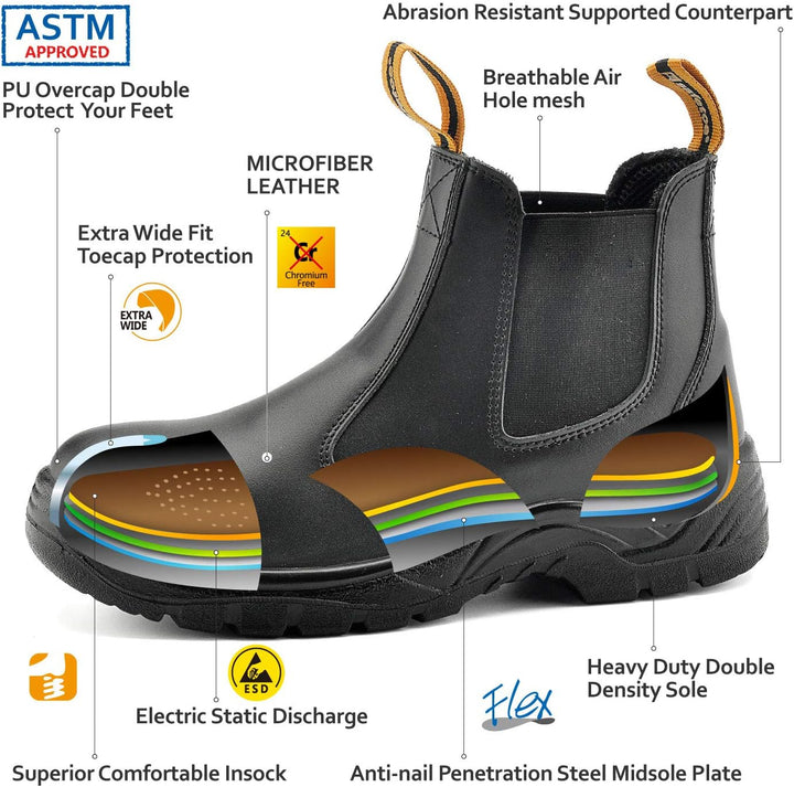 SAFEYEAR Sicherheitsstiefel Herren Arbeitsstiefel 8025-X mit Kuh Leder Stahl Zehe Stahl Mittelsohle