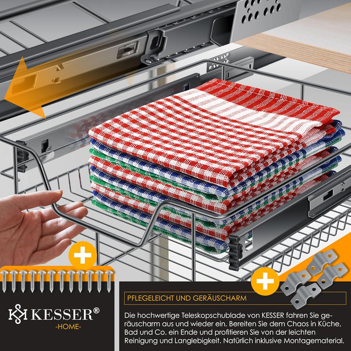 KESSER® Teleskopschublade 60cm Schrankbreite verchromt aus Edelstahl Schubladeneinsatz für Küchensch