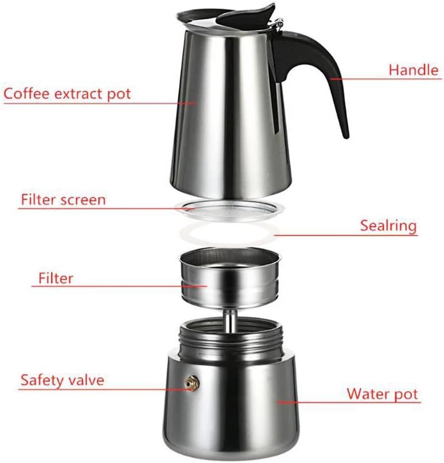 200ml/300ml Edelstahl Kaffeekocher Set, tragbarer Espressokocher mit Heizbasis, geeignet für Küche,