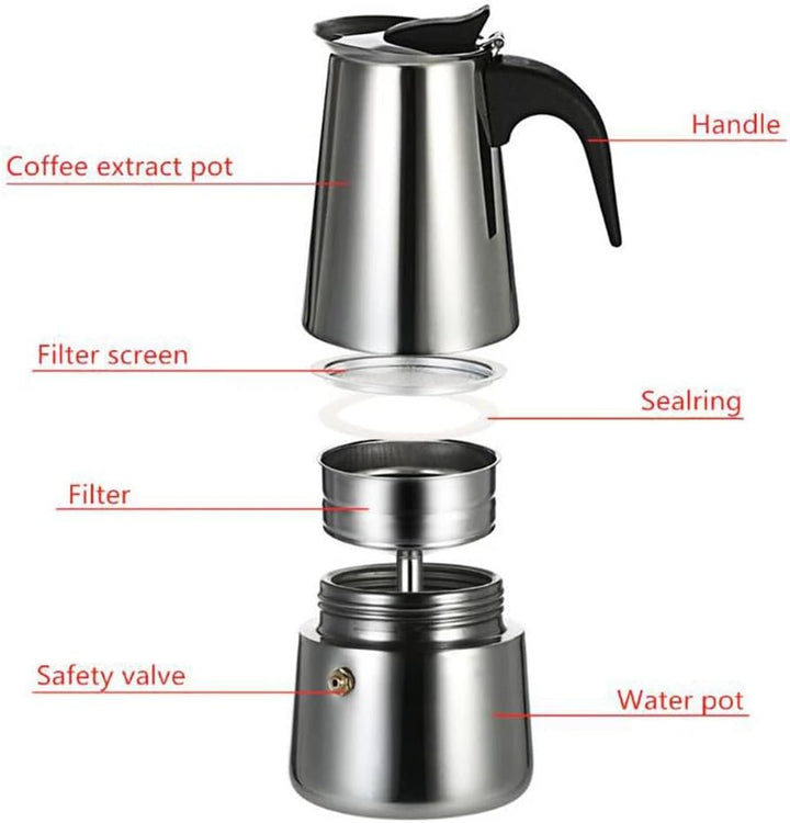 200ml/300ml Edelstahl Kaffeekocher Set, tragbarer Espressokocher mit Heizbasis, geeignet für Küche,