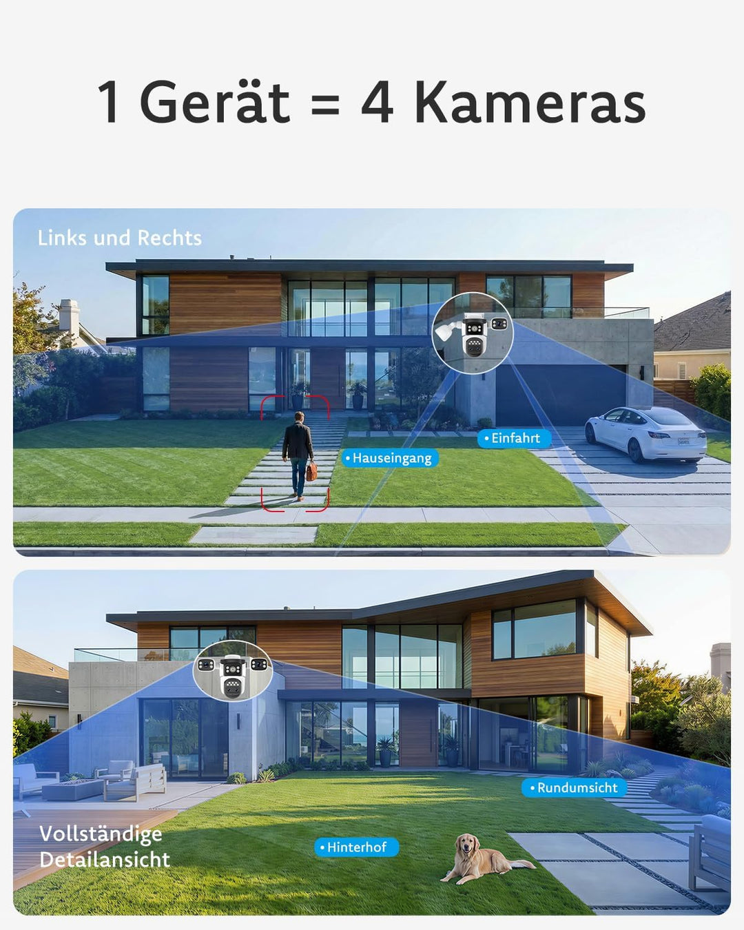 VSTARCAM 4-Linsen Überwachungskamera Aussen, 2K Kamera Überwachung Aussen 360° PTZ mit 10X Hybrid-Zo