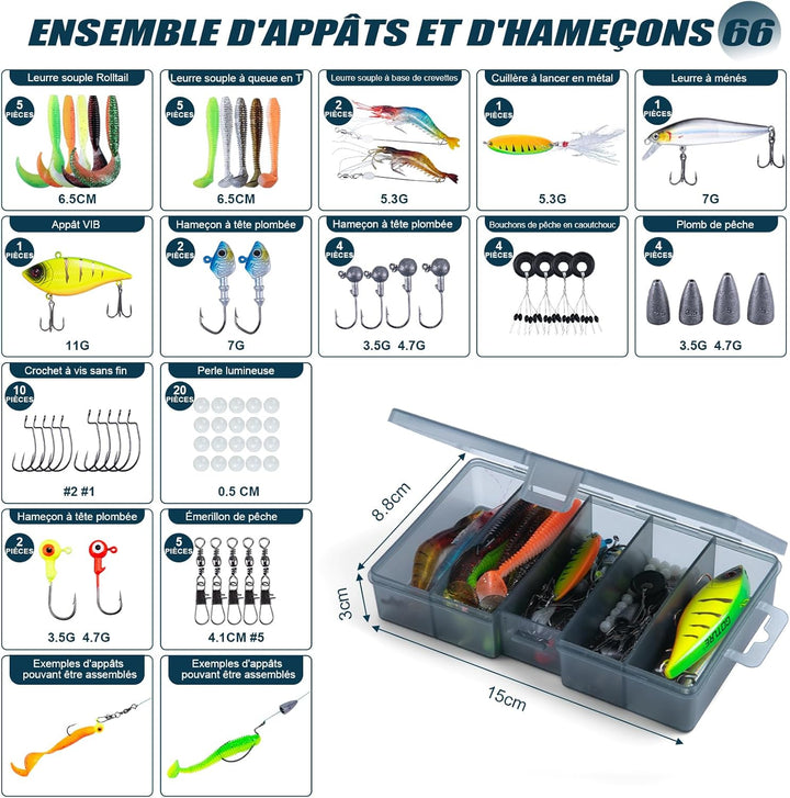 Goture Angelset mit 2 Teleskop-Angelruten, komplettes Set mit Angelgeräten und Ködern mit 2 Angelrol